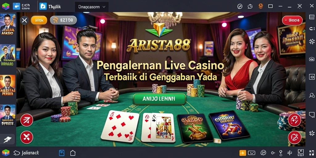 Tampilan utama ARISTA88 dengan dealer langsung dan suasana kasino yang hidup.