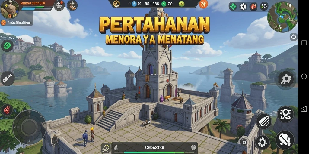 Tampilan menawan dari game Tower Defense CADAS138 saat pertempuran.