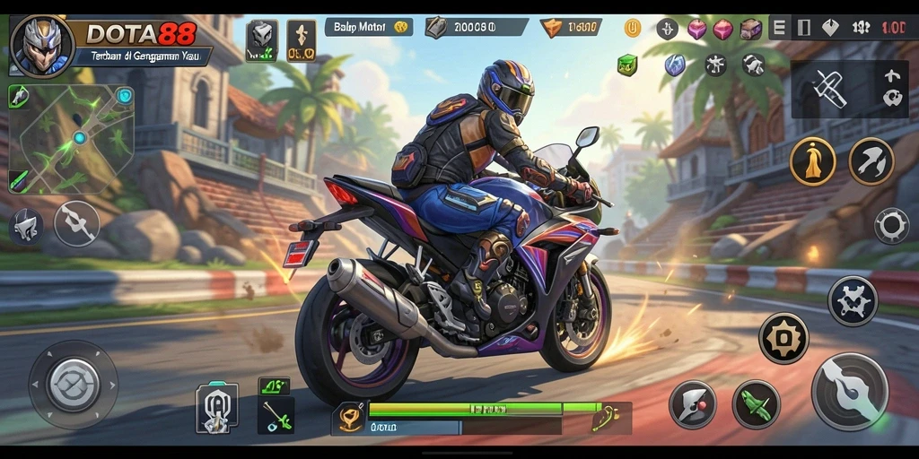 Screenshot DOTA88 menampilkan motor balap di lintasan yang menantang.