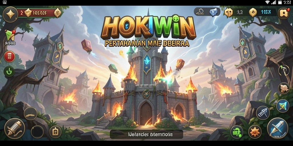 Screenshot HOKIWIN menampilkan aksi pertahanan menara yang seru dan mendebarkan.