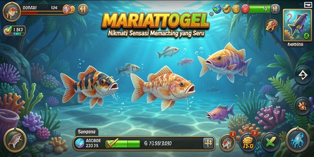 Tampilan gameplay MARIATOGEL dengan suasana memancing yang menarik.