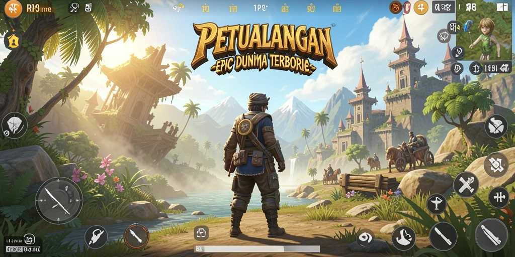 Screenshot gameplay RP8 menampilkan petualangan mendebarkan di dunia terbuka.