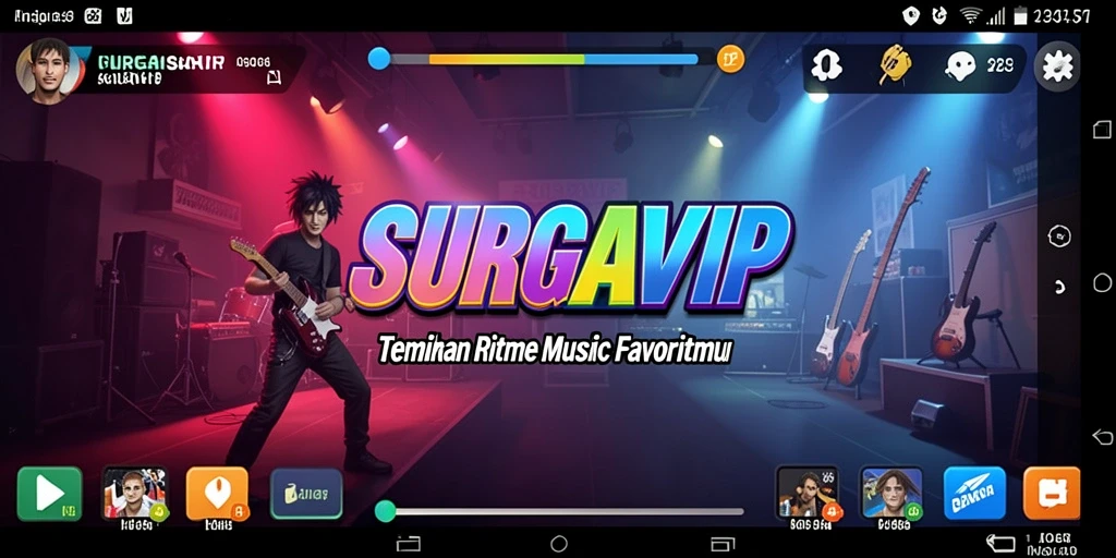 Screenshot gameplay SURGAVIP menunjukkan pengalaman bermain musik yang seru.