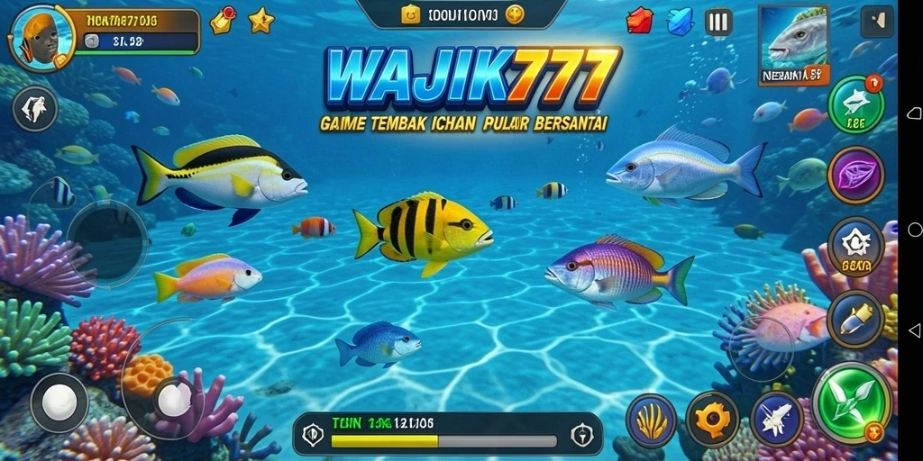 Screenshot gameplay WAJIK777 yang menunjukkan aksi menembak ikan.